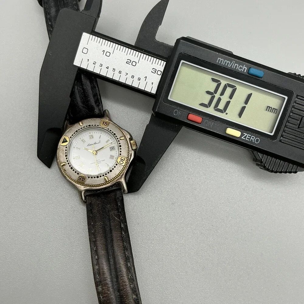 Eddie Bauer V102 Womens Watch 30mm White Dial Black Leather Date New Battery